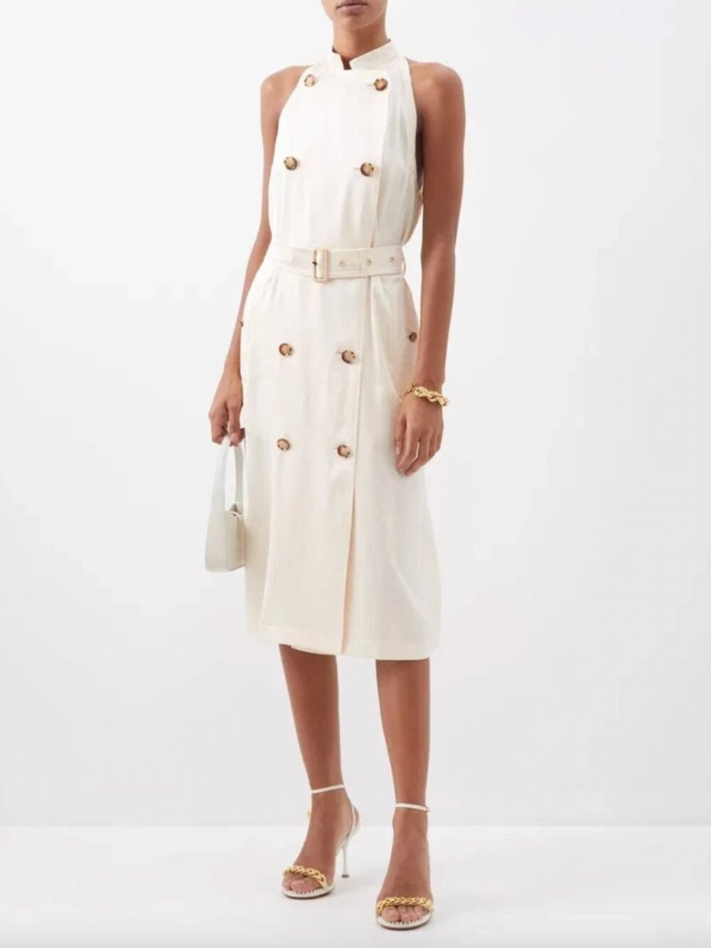 $1960 Burberry Cream Silk Satin Trench Keren Dress size IT 40/6